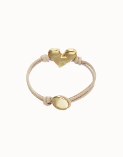 Pulsera de cuero camel con detalle de corazón bañado en oro 18k