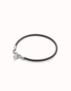 Pulsera de cuero cierre bañado en plata de ley.