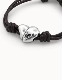 Pulsera de cuero con corazón bañada en plata de ley
