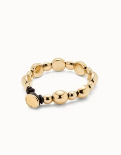Pulsera de cuero con cuentas bañadas en oro 18k