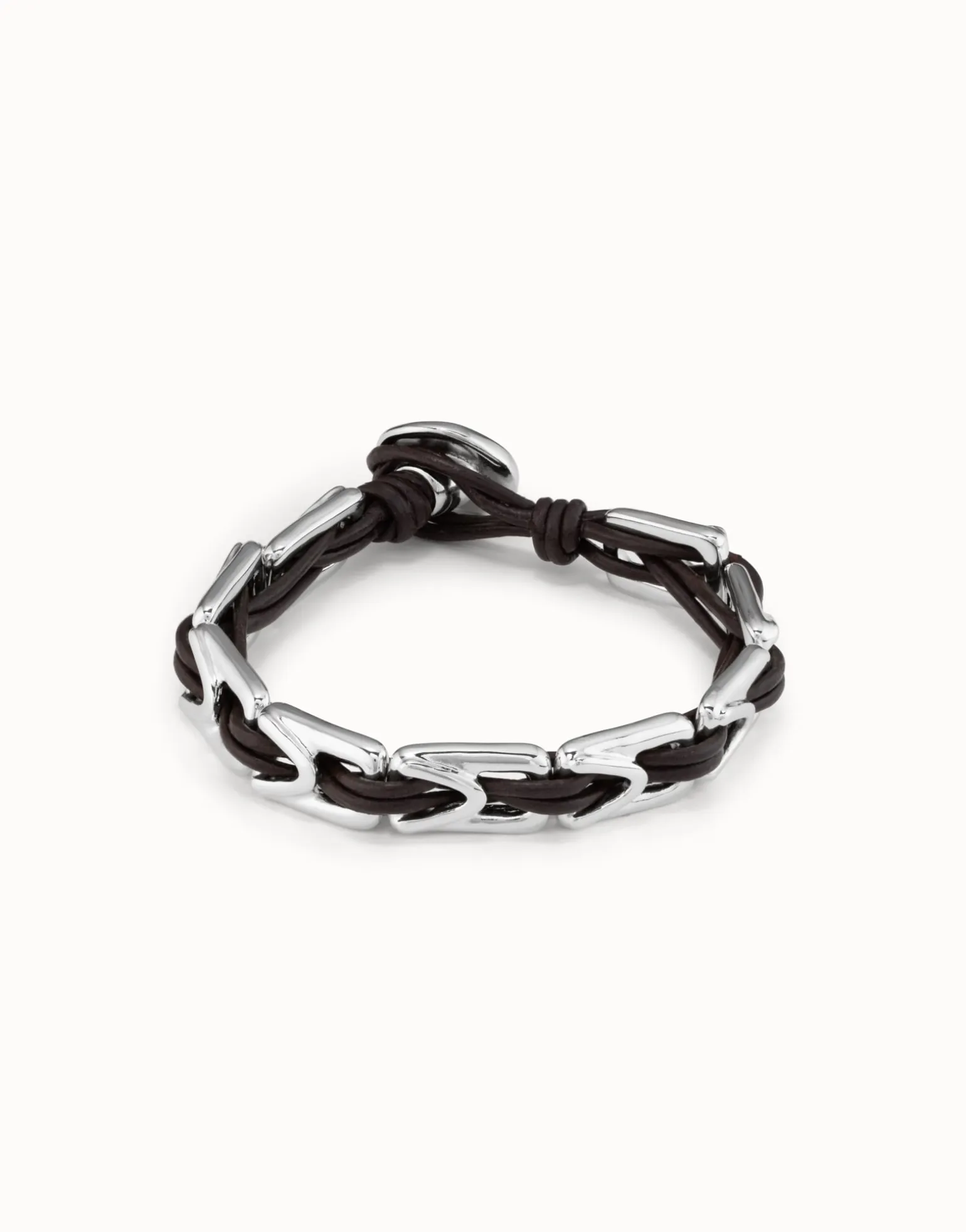 Pulsera de cuero con eslabones bañados en plata de ley