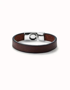 Pulsera de cuero marrón lisa bañada en plata de ley
