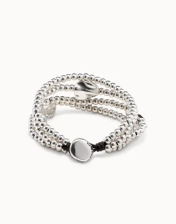 Pulsera de cuero marrón y cuentas bañadas en plata de ley