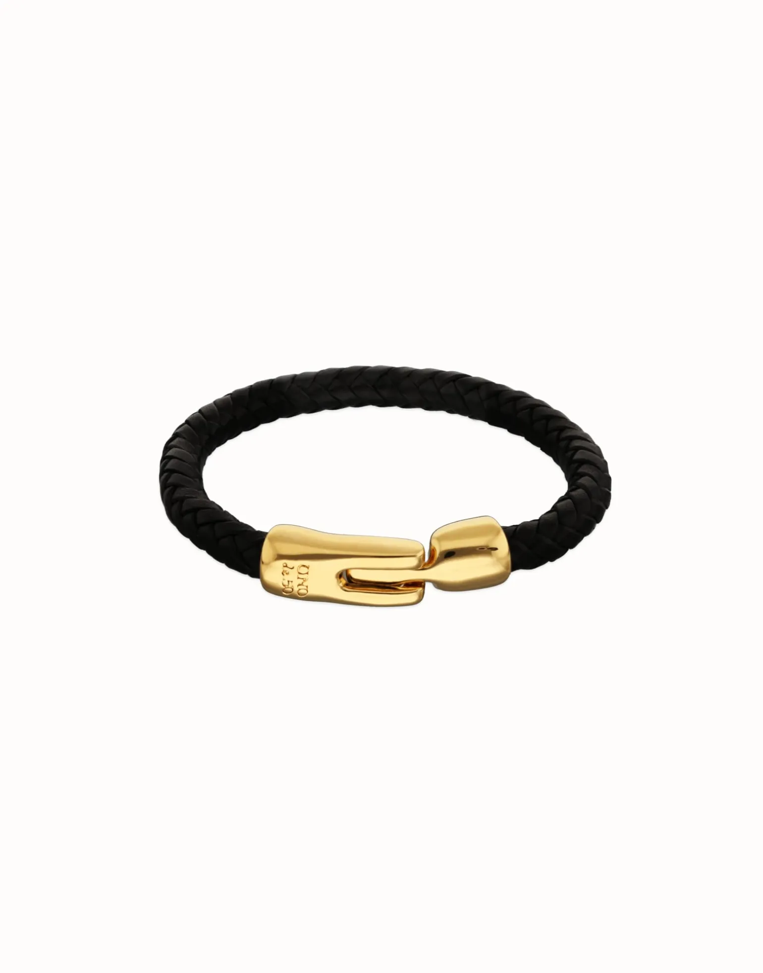 Pulsera de cuero trenzada con cierre dorado