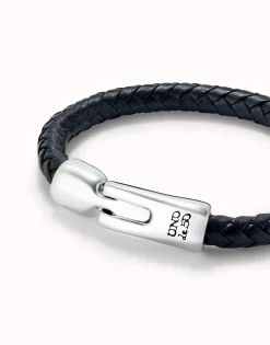 Pulsera de cuero tubular, trenzada con cierre bañado en plata de ley