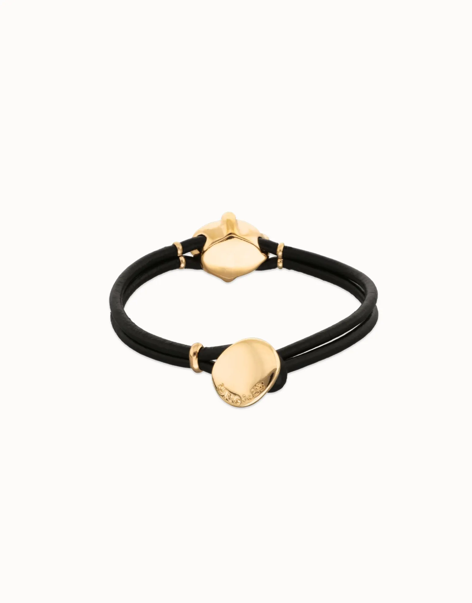 Pulsera de cuero y baño en 18k con cristal facetado ovalado negro