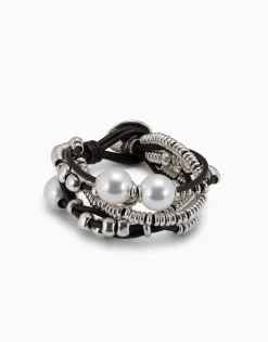 Pulsera de cuero y baño en plata de ley
