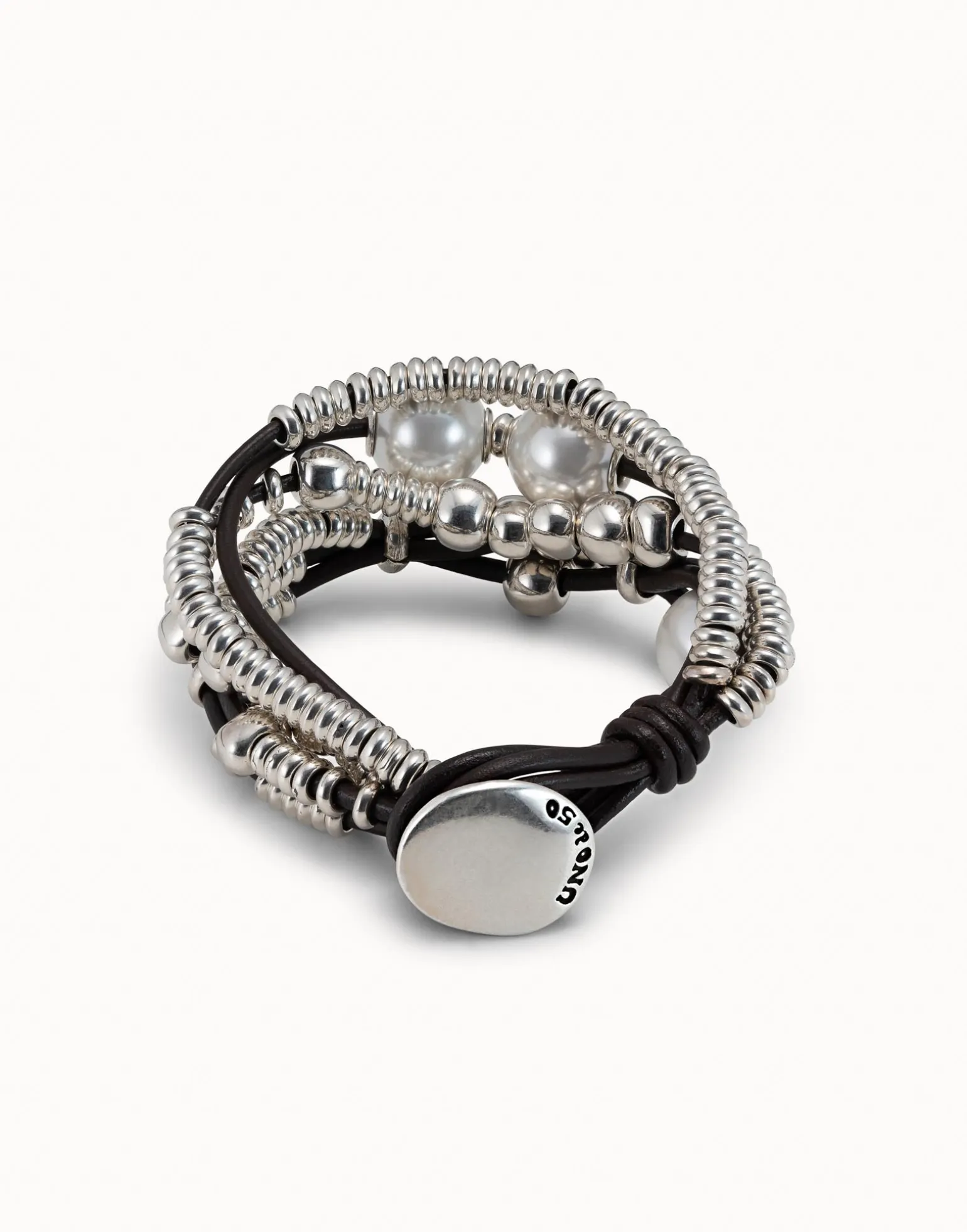 Pulsera de cuero y baño en plata de ley