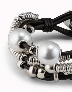 Pulsera de cuero y baño en plata de ley