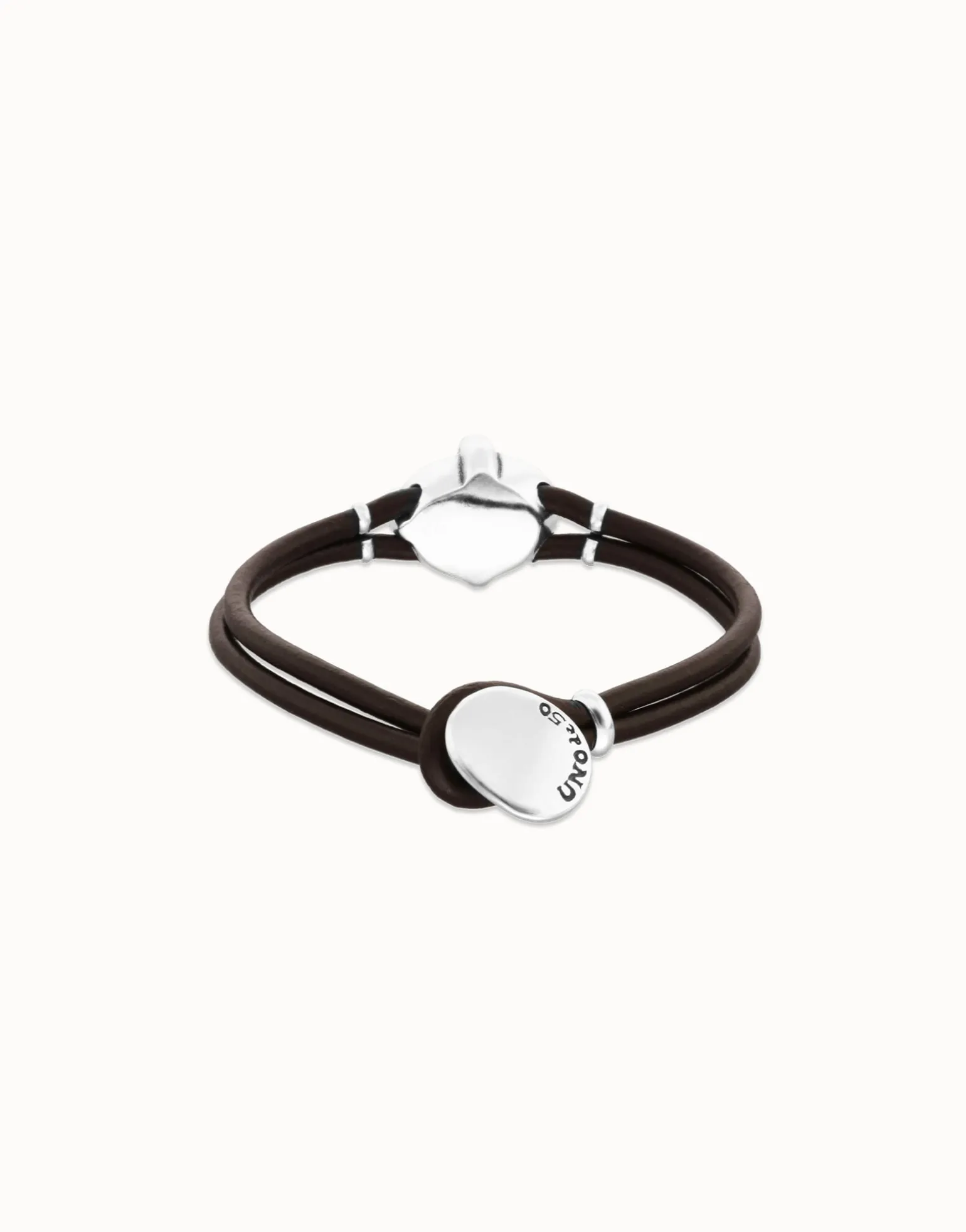 Pulsera de cuero y baño en plata con cristal facetado ovalado azul