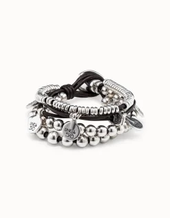 Pulsera de cuero y baño en plata de ley