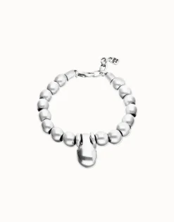 Pulsera de esferas medianas bañadas en plata de ley y esfera grande
