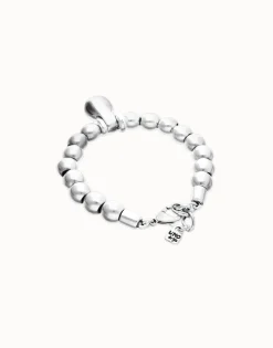 Pulsera de esferas medianas bañadas en plata de ley y esfera grande