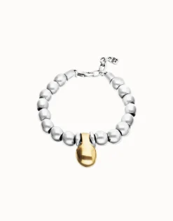 Pulsera de esferas medianas combinando baño en oro y en plata