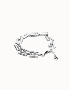 Pulsera de eslabones bañada en plata de ley con piezas cilíndricas