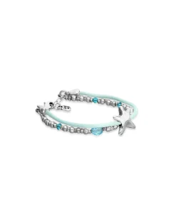 Pulsera de hilo de seda color turquesa bañada en plata con estrella de mar