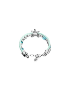 Pulsera de hilo de seda color turquesa bañada en plata con estrella de mar