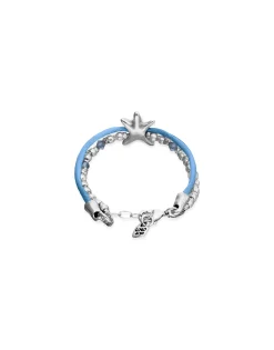 Pulsera de hilo de seda en color azul bañada en plata con estrella de mar