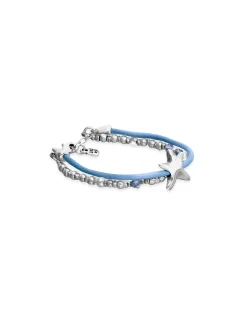 Pulsera de hilo de seda en color azul bañada en plata con estrella de mar