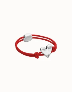 Pulsera de hilo elástico rojo con corazón bañado en plata de ley