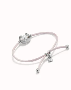 Pulsera de hilo lila con perla shell fornitura bañada en plata de ley.