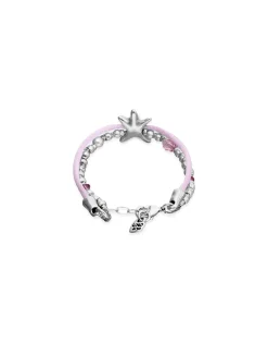 Pulsera de hilo seda color rosa bañada en plata con estrella de mar