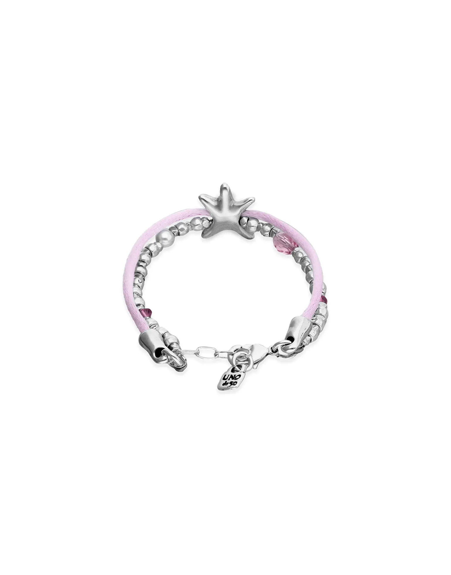 Pulsera de hilo seda color rosa bañada en plata con estrella de mar
