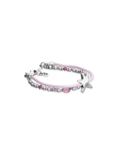 Pulsera de hilo seda color rosa bañada en plata con estrella de mar