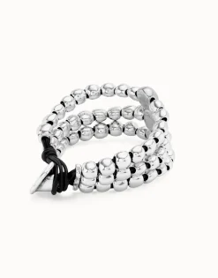 Pulsera de tres tiras de cuentas bañadas en plata de ley