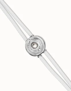 Pulsera doble de cuero blanco con ojo bañado en plata de ley