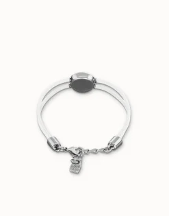 Pulsera doble de cuero blanco con ojo bañado en plata de ley