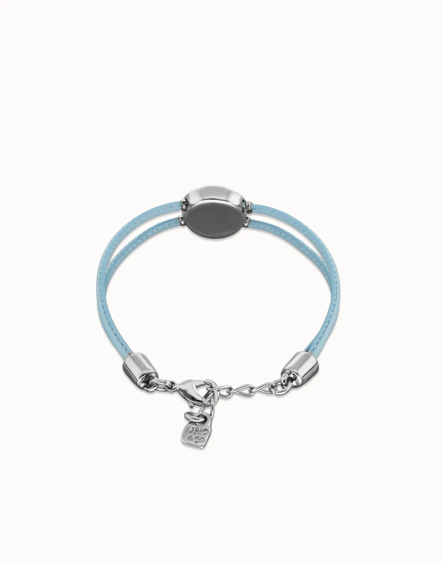 Pulsera doble de cuero celeste con ojo bañado en plata de ley