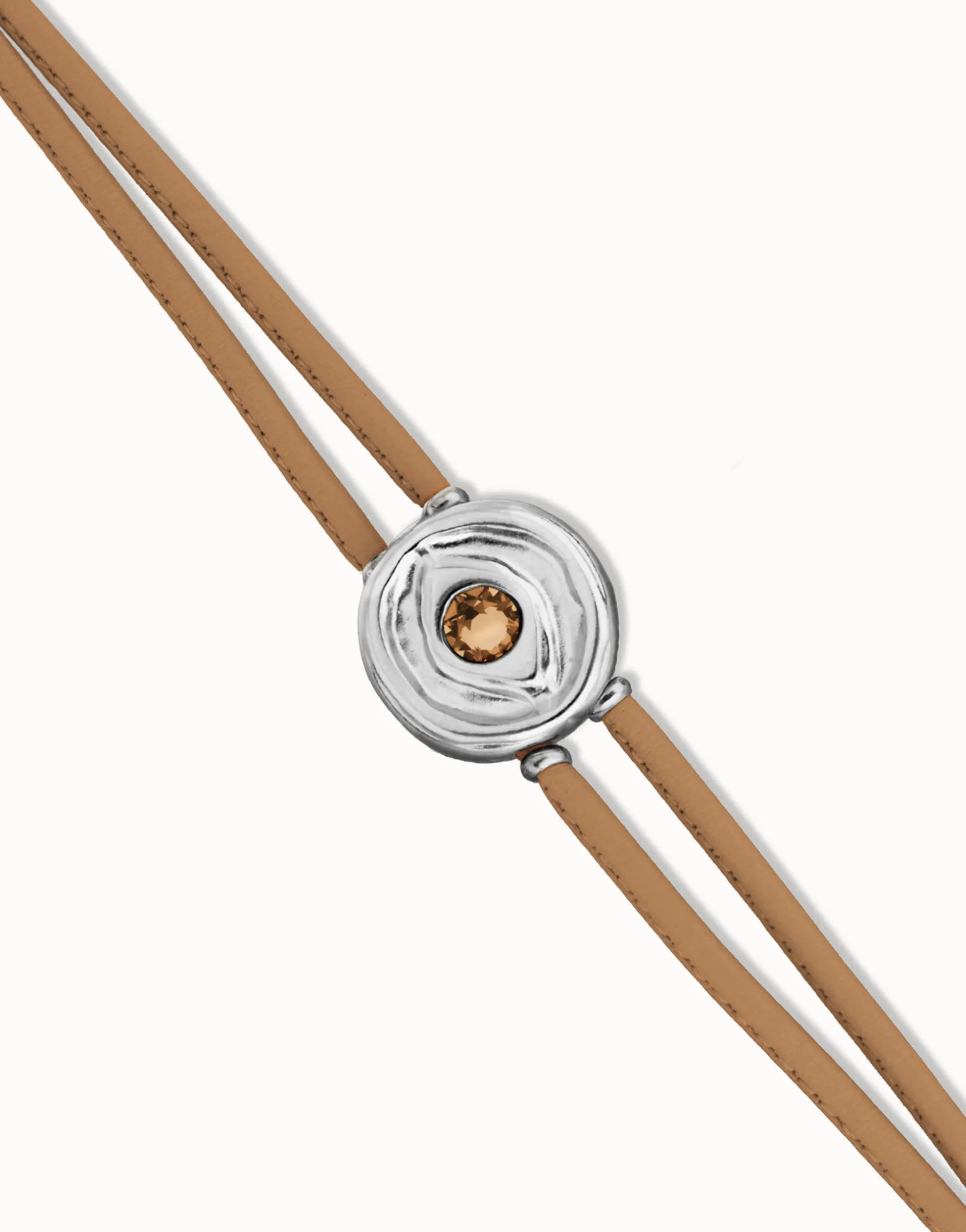 Pulsera doble de cuero crema con ojo bañado en plata de ley