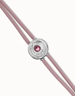 Pulsera doble de cuero lila con ojo bañado en plata de ley