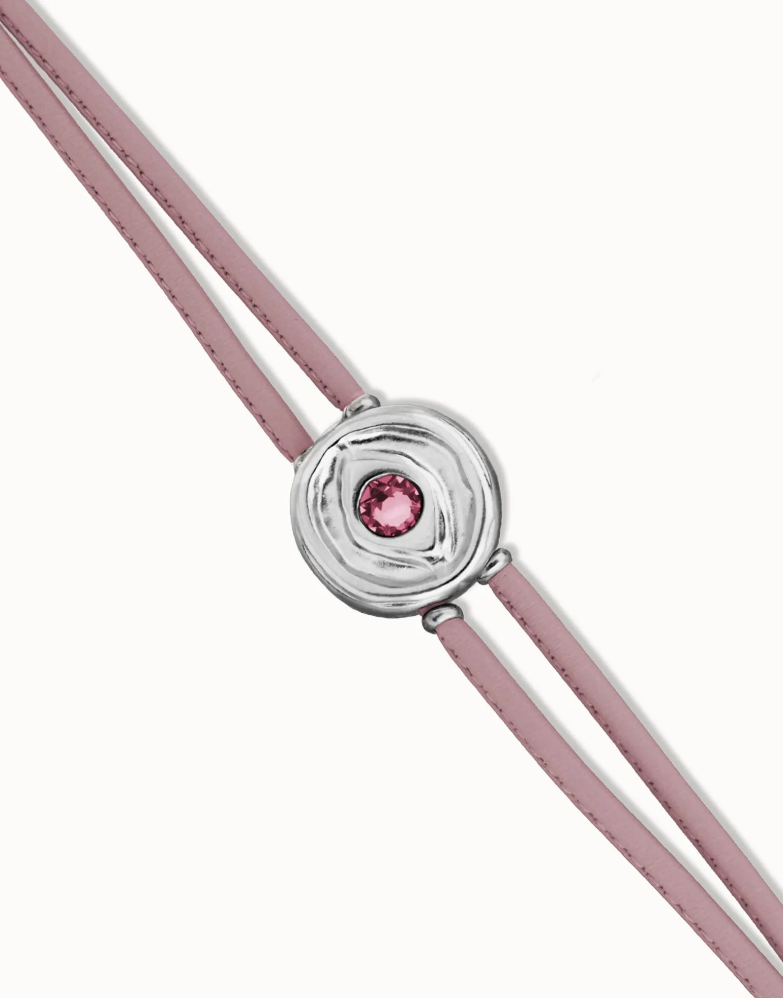 Pulsera doble de cuero lila con ojo bañado en plata de ley