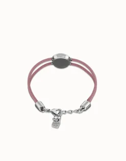 Pulsera doble de cuero lila con ojo bañado en plata de ley