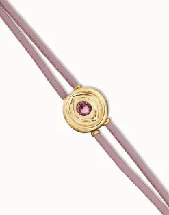 Pulsera doble de cuero lila con ojo bañado en oro 18k