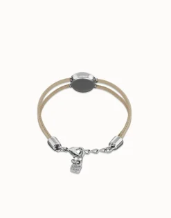 Pulsera doblede cuero marfil con ojo bañado en plata de ley