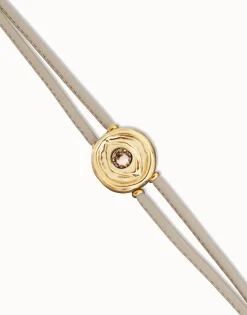 Pulsera doblede cuero marfil con ojo bañado en oro 18k