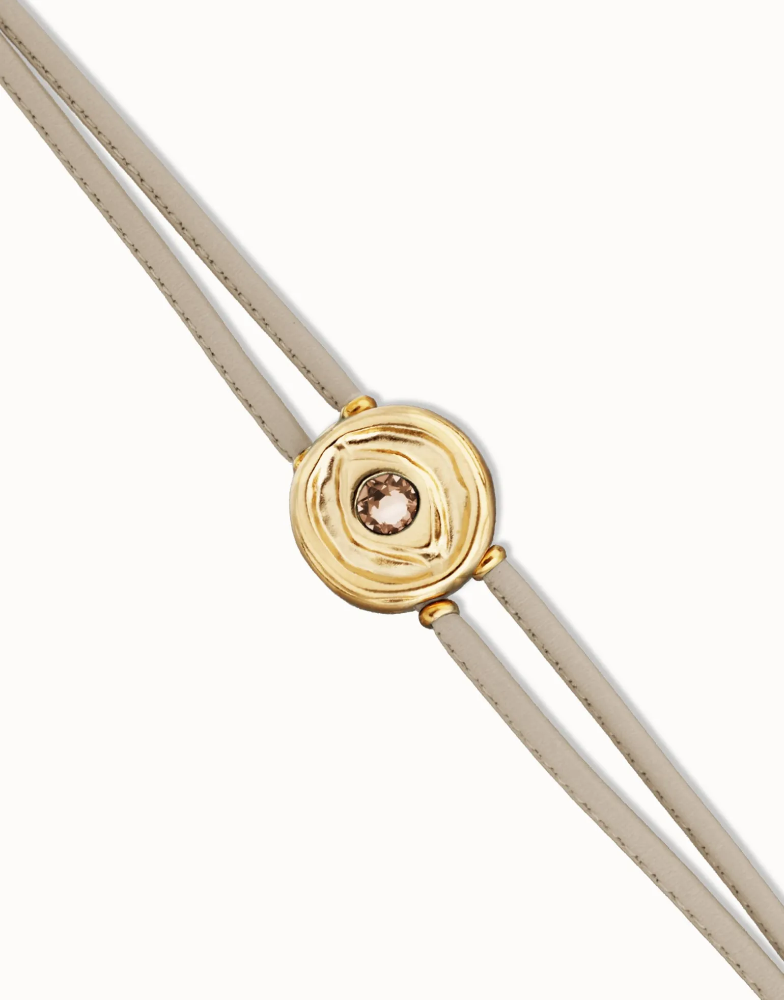 Pulsera doblede cuero marfil con ojo bañado en oro 18k
