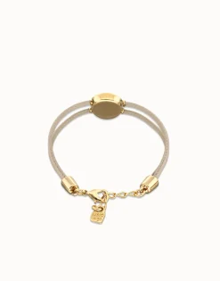 Pulsera doblede cuero marfil con ojo bañado en oro 18k