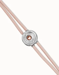Pulsera doble de cuero rosa con ojo bañado en plata de ley
