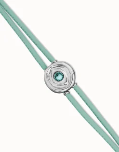 Pulsera doble de cuero turquesa con ojo bañado en plata de ley
