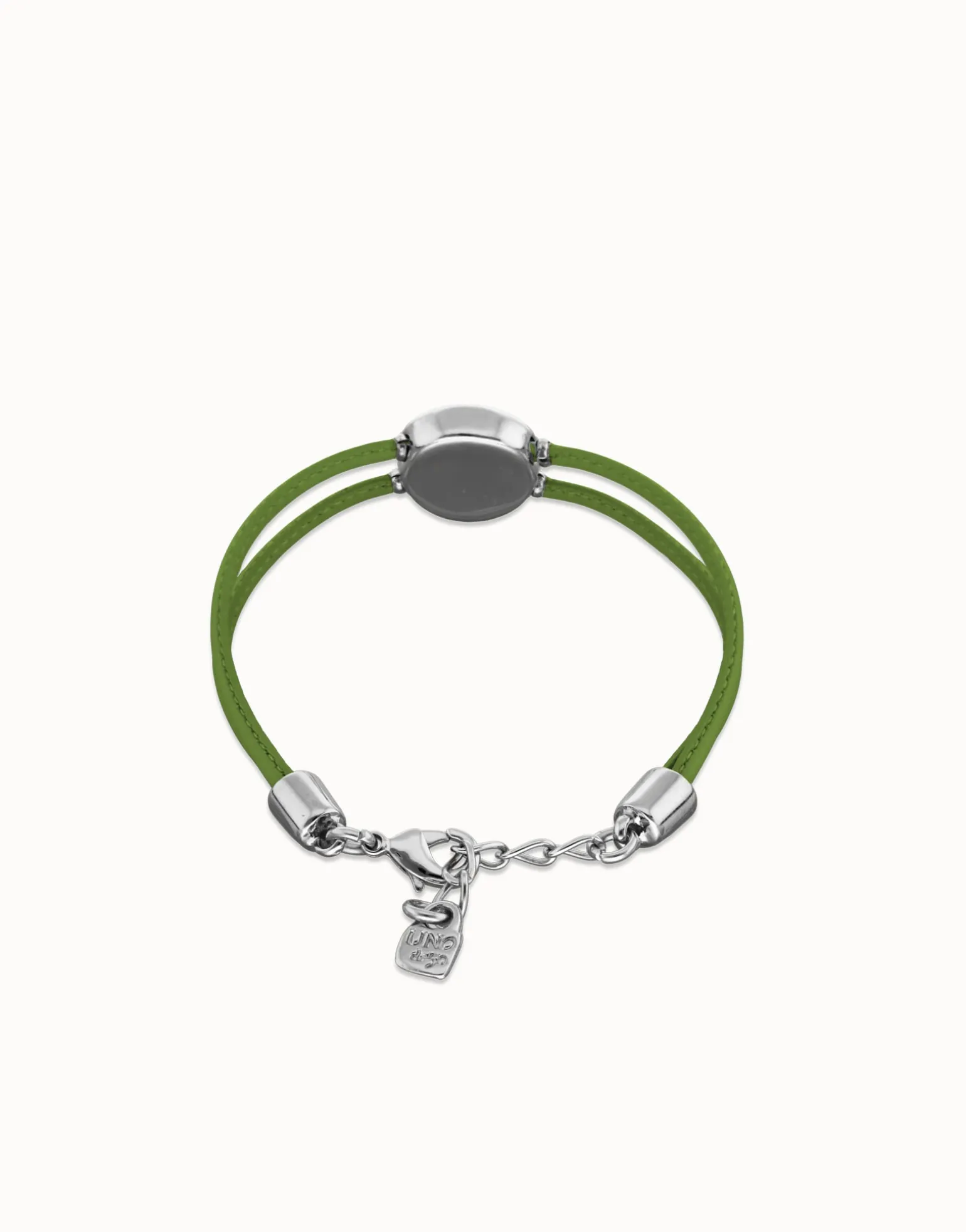 Pulsera doble de cuero verde con ojo bañado en plata de ley