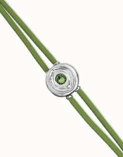 Pulsera doble de cuero verde con ojo bañado en plata de ley