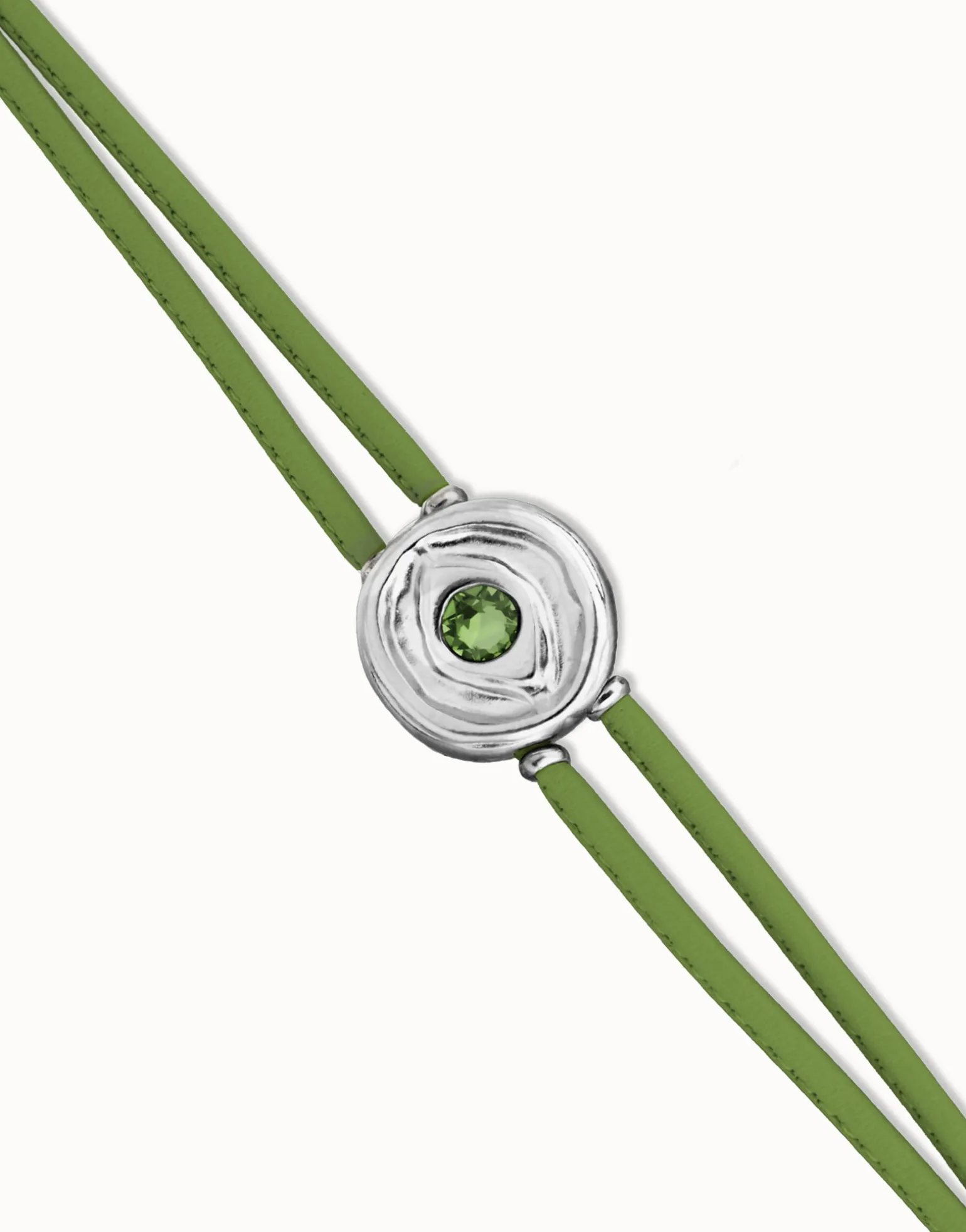 Pulsera doble de cuero verde con ojo bañado en plata de ley