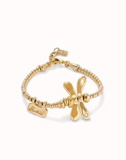 Pulsera elastica con libélula bañada en oro de 18k