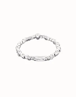 Pulsera elástica bañada en plata de ley con una calavera