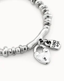 Pulsera elástica bañada en plata de ley con candado corazón