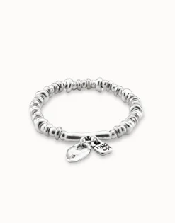 Pulsera elástica bañada en plata de ley con candado corazón